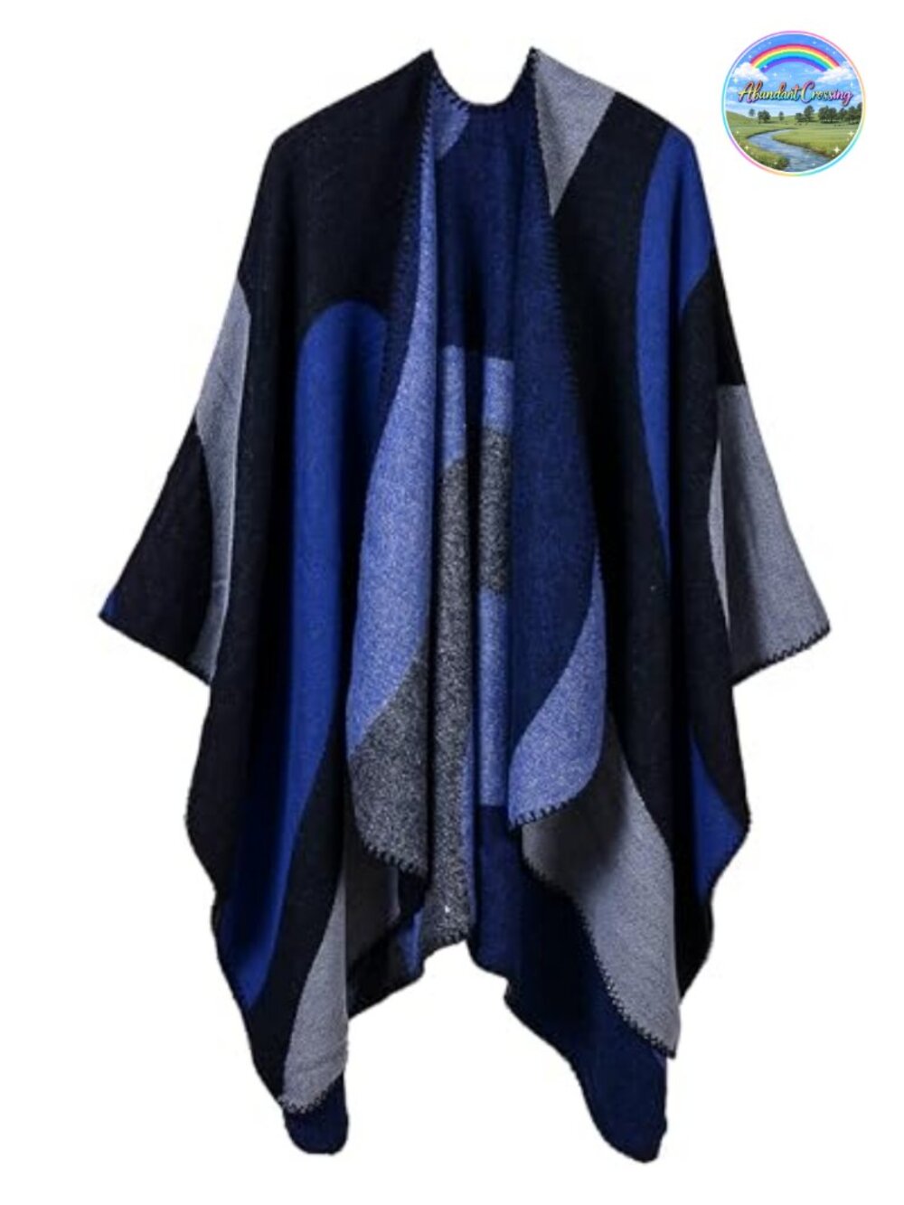 Womens Reversible Open Front Poncho Cape Shawl Wrap Acrylic One Size